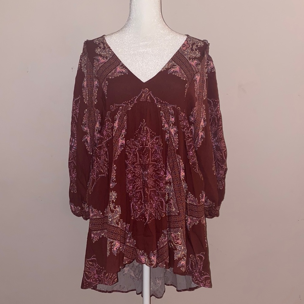 Free People Girl Talk Printed Tunic Top - Pomegranate Combo
